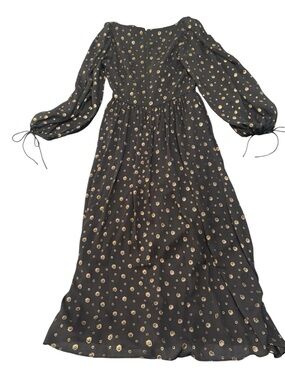 NWT LOFT Shimmer Geo Ruched Maxi Dress Black Gold Boho Wedding Guest Size 4